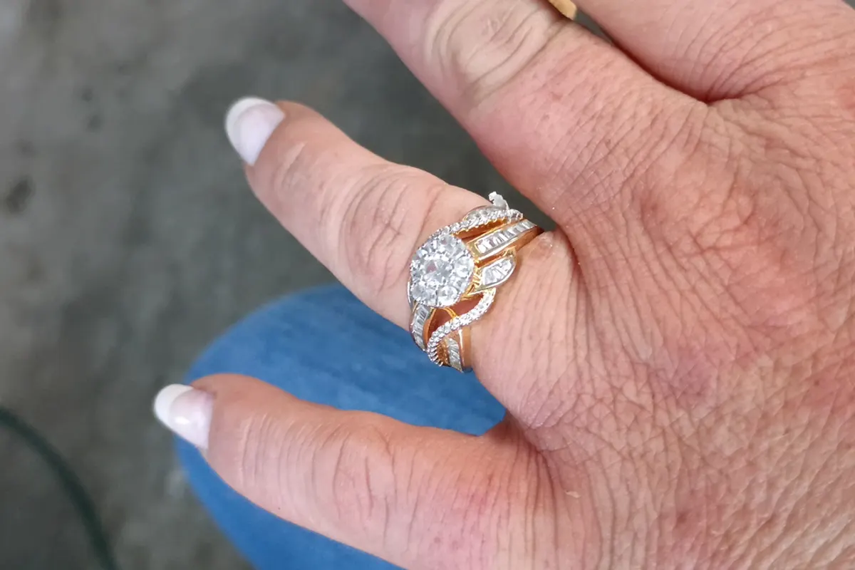 Two-Tone Diamond Halo Engagement Ring identified with Jewelry Identifier